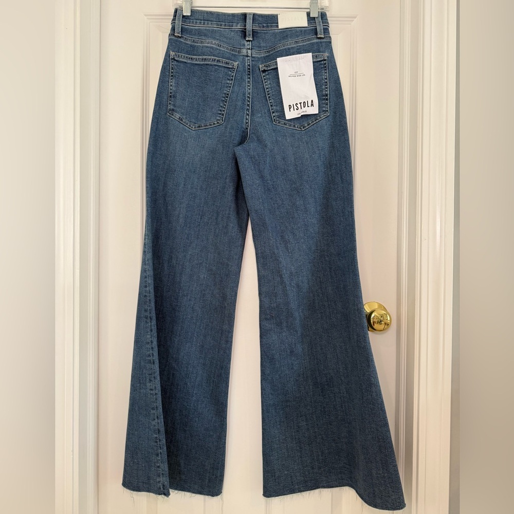 Pistola Izzy Mid Rise Wide Leg Jeans Raw Hem Size 27 Study Wash - Picture 4 of 13